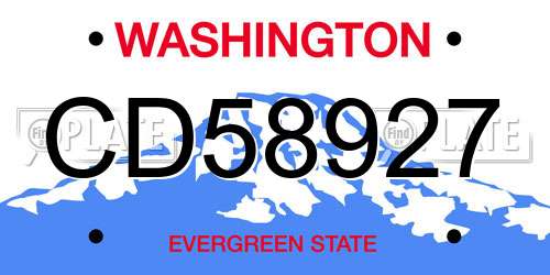 CD58927 Washington License Plate