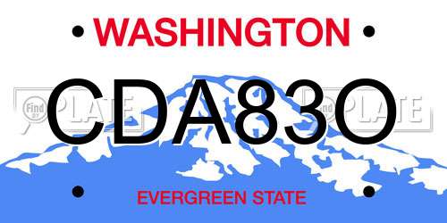 CDA83O Washington License Plate