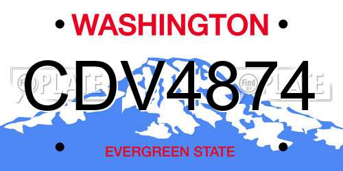 CDV4874 Washington License Plate