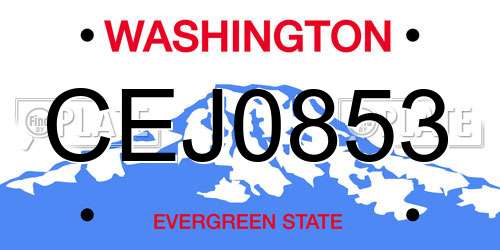 CEJ0853 Washington License Plate
