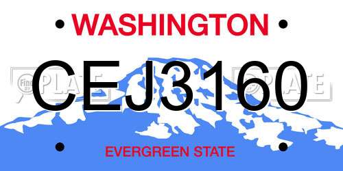 CEJ3160 Washington License Plate