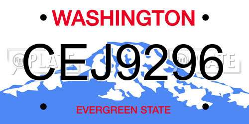 CEJ9296 Washington License Plate