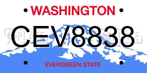 CEV8838 Washington License Plate