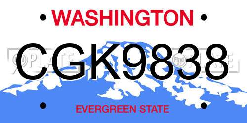 CGK9838 Washington License Plate