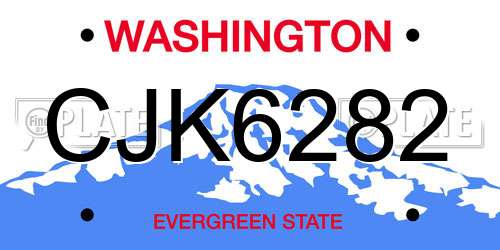 CJK6282 Washington License Plate