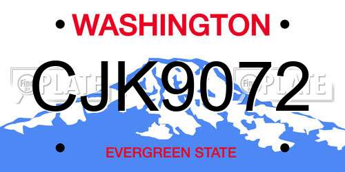 CJK9072 Washington License Plate