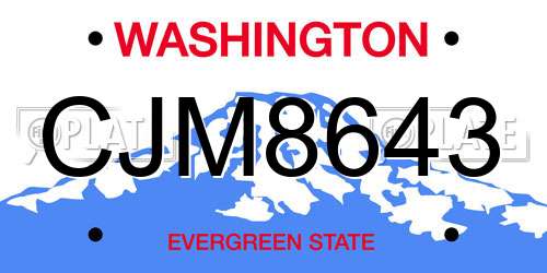 CJM8643 Washington License Plate
