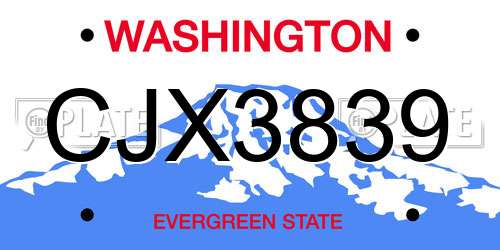 CJX3839 Washington License Plate