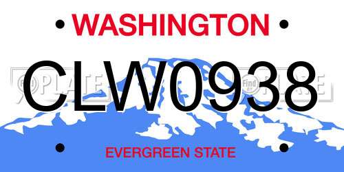 CLW0938 Washington License Plate