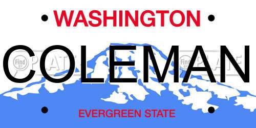 COLEMAN Washington License Plate