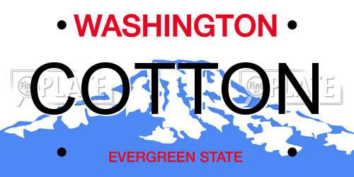 COTTON Washington License Plate