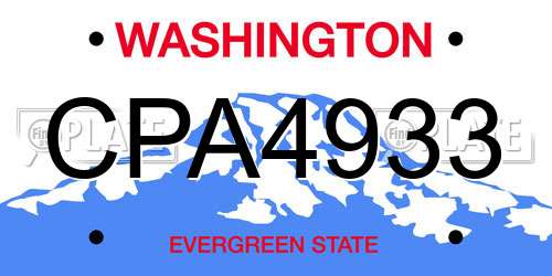 CPA4933 Washington License Plate