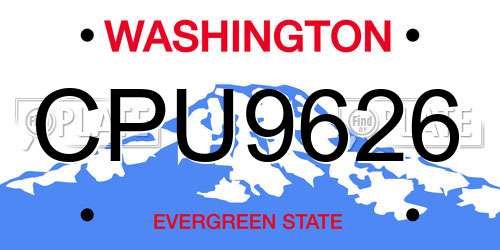 CPU9626 Washington License Plate