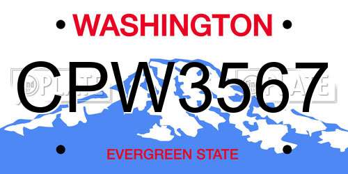 CPW3567 Washington License Plate