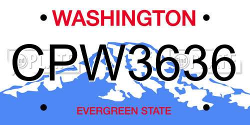 CPW3636 Washington License Plate