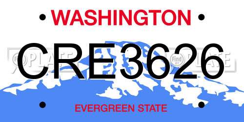 CRE3626 Washington License Plate