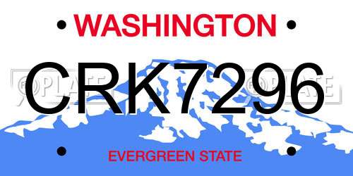 CRK7296 Washington License Plate