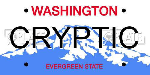 CRYPTIC Washington License Plate