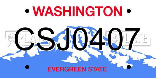 CSJ0407 Washington License Plate