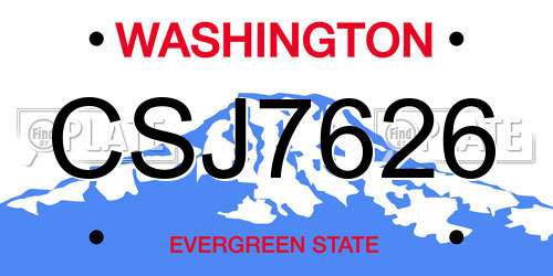 CSJ7626 Washington License Plate