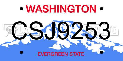 CSJ9253 Washington License Plate
