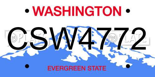 CSW4772 Washington License Plate