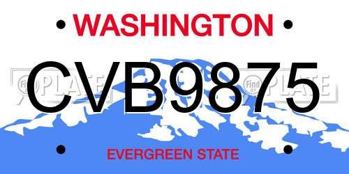 CVB9875 Washington License Plate
