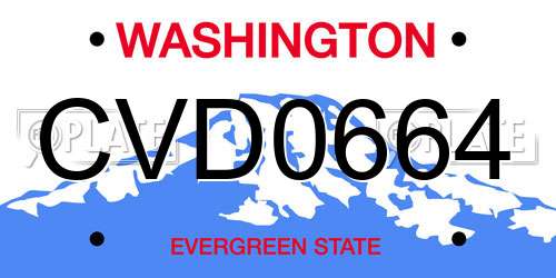 CVD0664 Washington License Plate