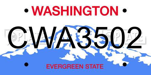 CWA3502 Washington License Plate