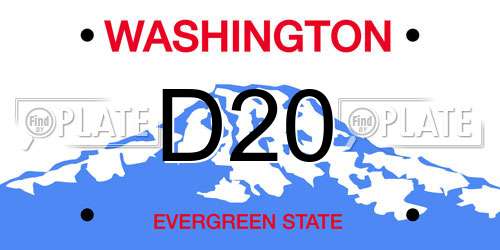 D20 Washington License Plate