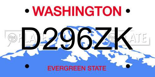 D296ZK Washington License Plate