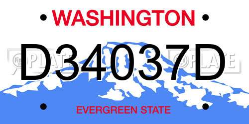 D34037D Washington License Plate