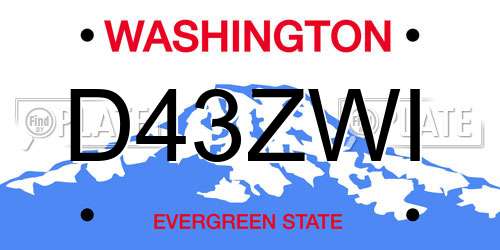 D43ZWI Washington License Plate
