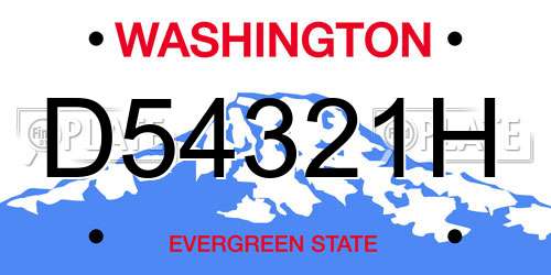 D54321H Washington License Plate