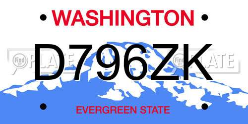 D796ZK Washington License Plate