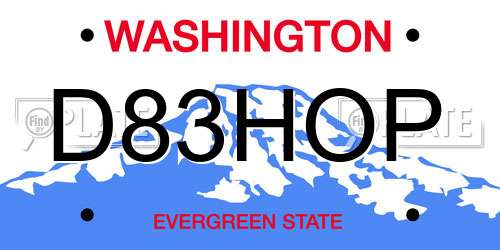 D83HOP Washington License Plate