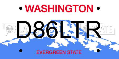 D86LTR Washington License Plate