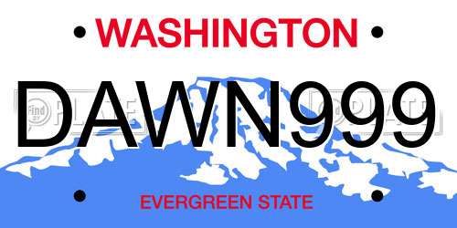 DAWN999 Washington License Plate