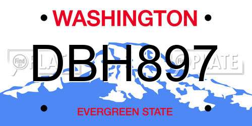 DBH897 Washington License Plate