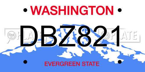 DBZ821 Washington License Plate