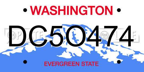 DC5O474 Washington License Plate