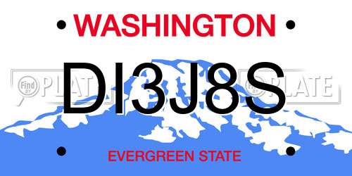 DI3J8S Washington License Plate