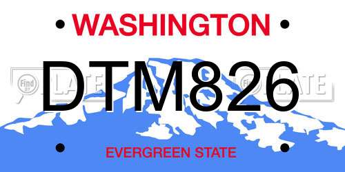 DTM826 Washington License Plate