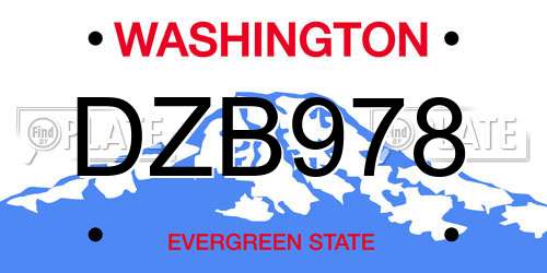 DZB978 Washington License Plate