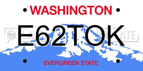 E62TOK Washington License Plate
