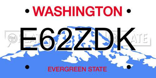 E62ZDK Washington License Plate