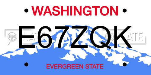 E67ZQK Washington License Plate