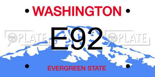 E92 Washington License Plate
