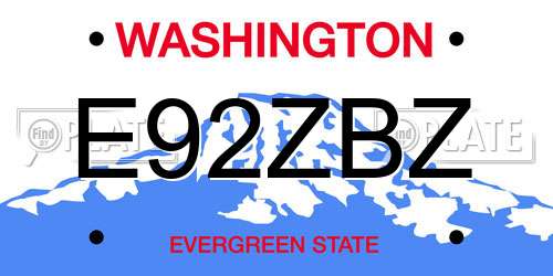 E92ZBZ Washington License Plate