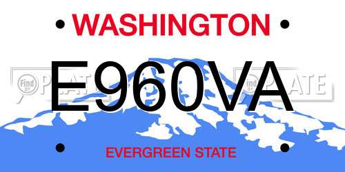 E960VA Washington License Plate
